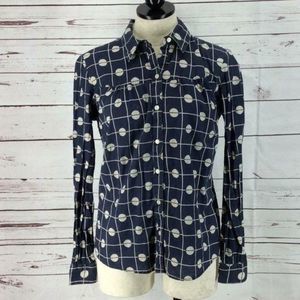 Isabella Sinclair Blue geometric Button down Poka Dot Small shirt long sleeve‎